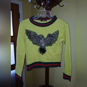 Banila B Green Knit Eagle Graphic Cropped Sweater Womens Small